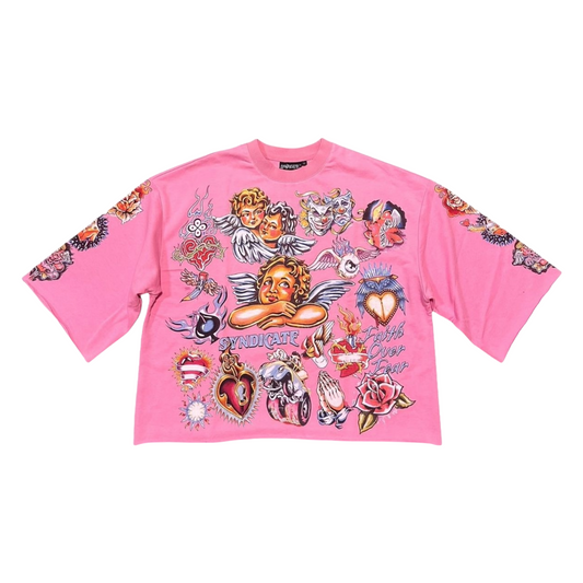 SYNDICATE 'FAITH' PINK CROP TEE