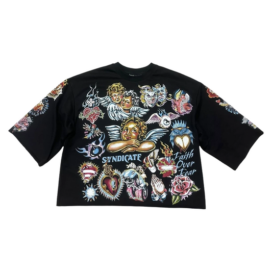 SYNDICATE 'FAITH' BLACK CROP TEE