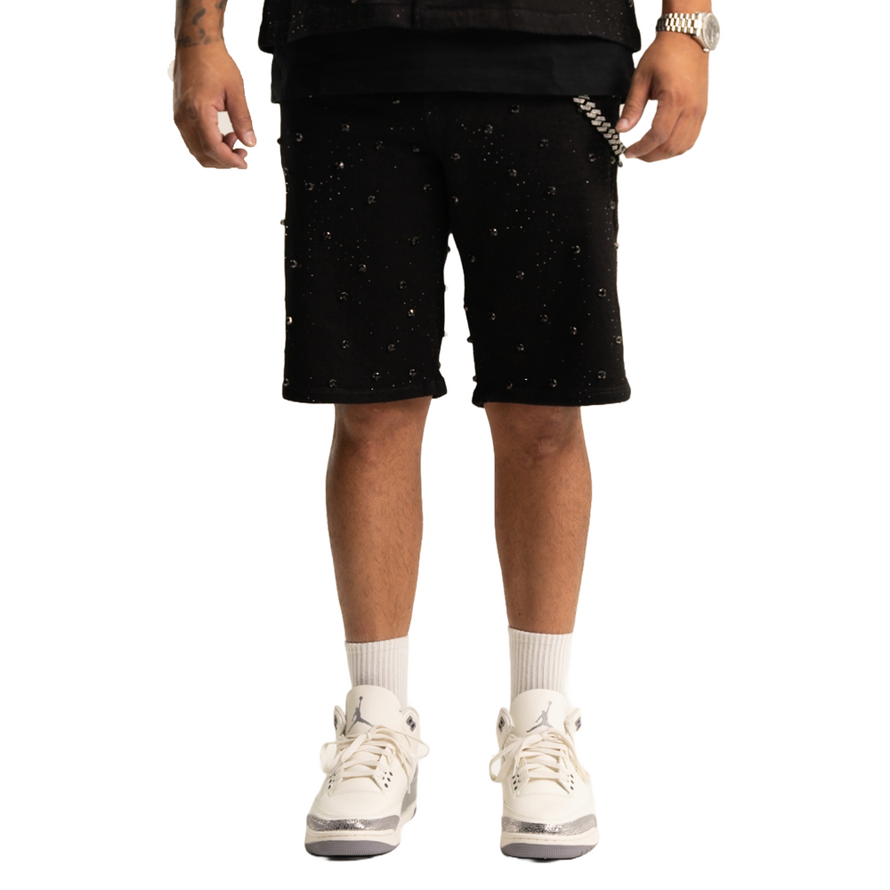RVR 'EMBELLISHED' BLACK DENIM SHORTS