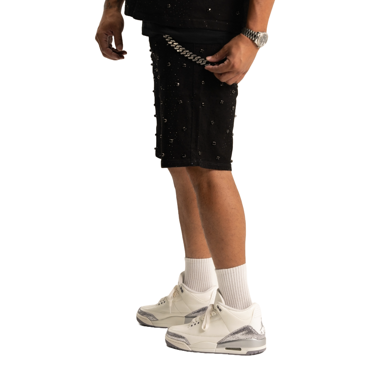 RVR 'EMBELLISHED' BLACK DENIM SHORTS