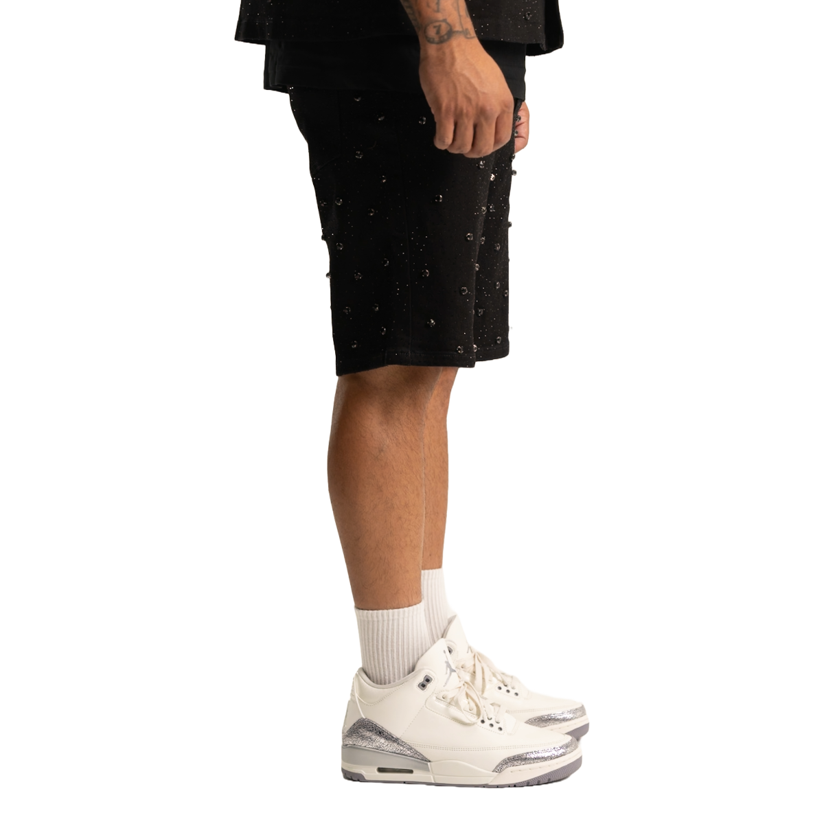 RVR 'EMBELLISHED' BLACK DENIM SHORTS