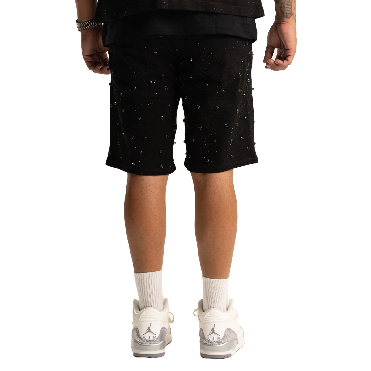 RVR 'EMBELLISHED' BLACK DENIM SHORTS