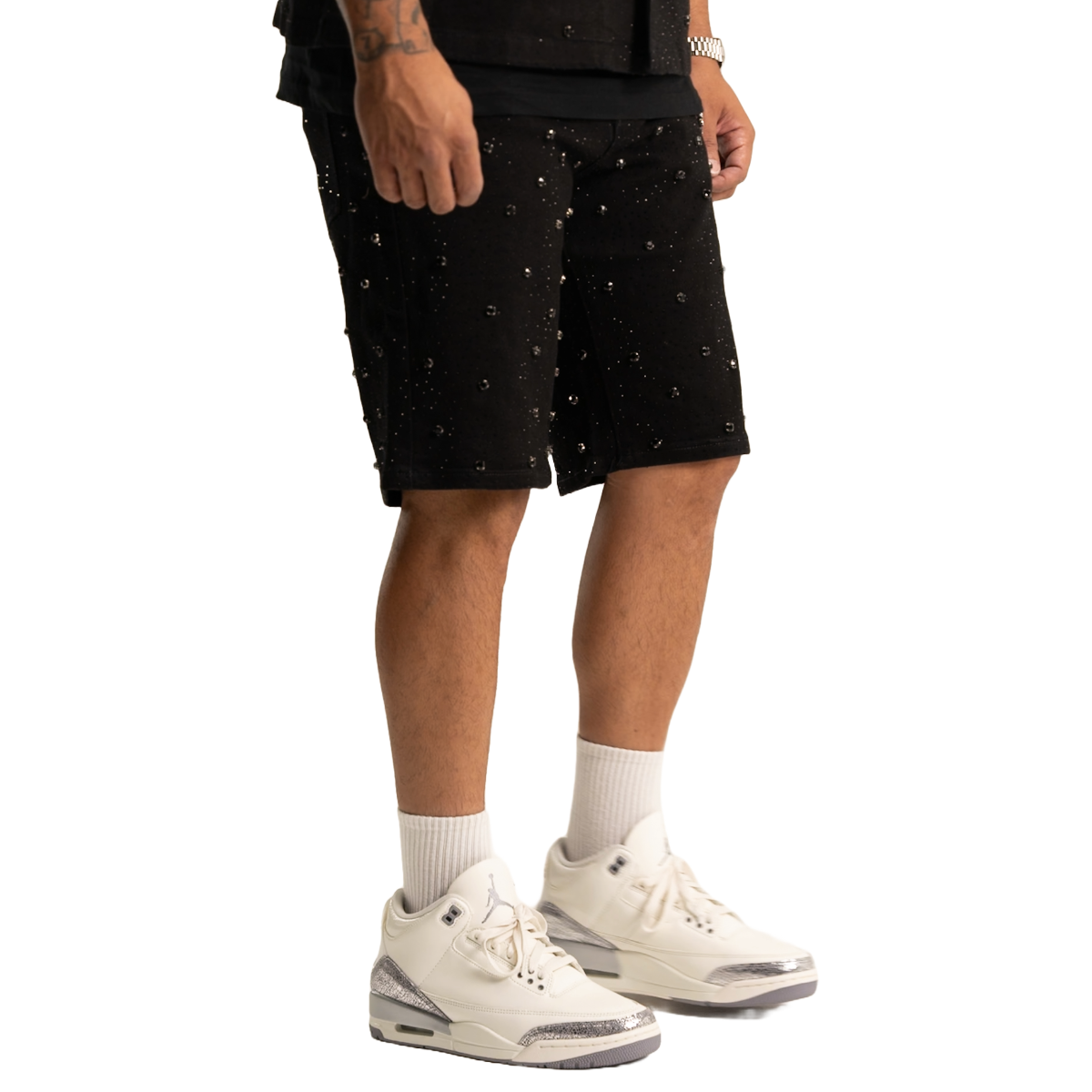 RVR 'EMBELLISHED' BLACK DENIM SHORTS