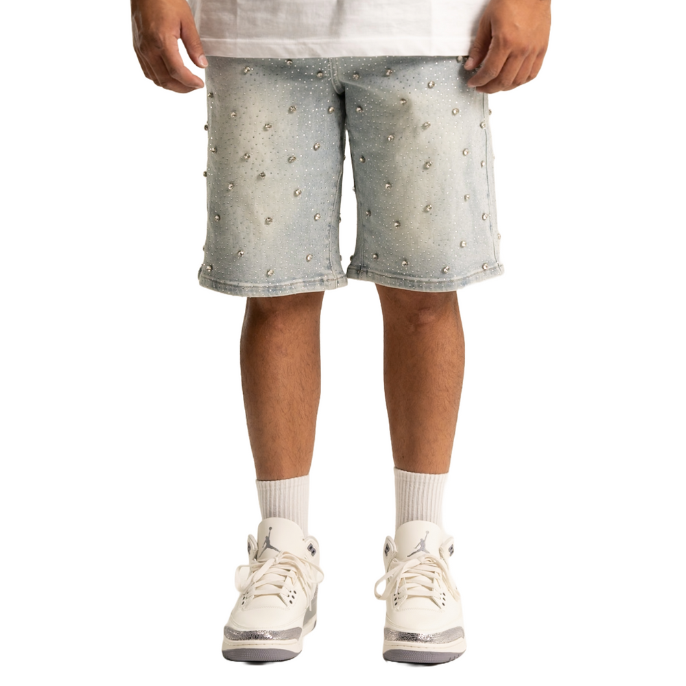 RVR 'EMBELLISHED' BLUE DENIM SHORTS