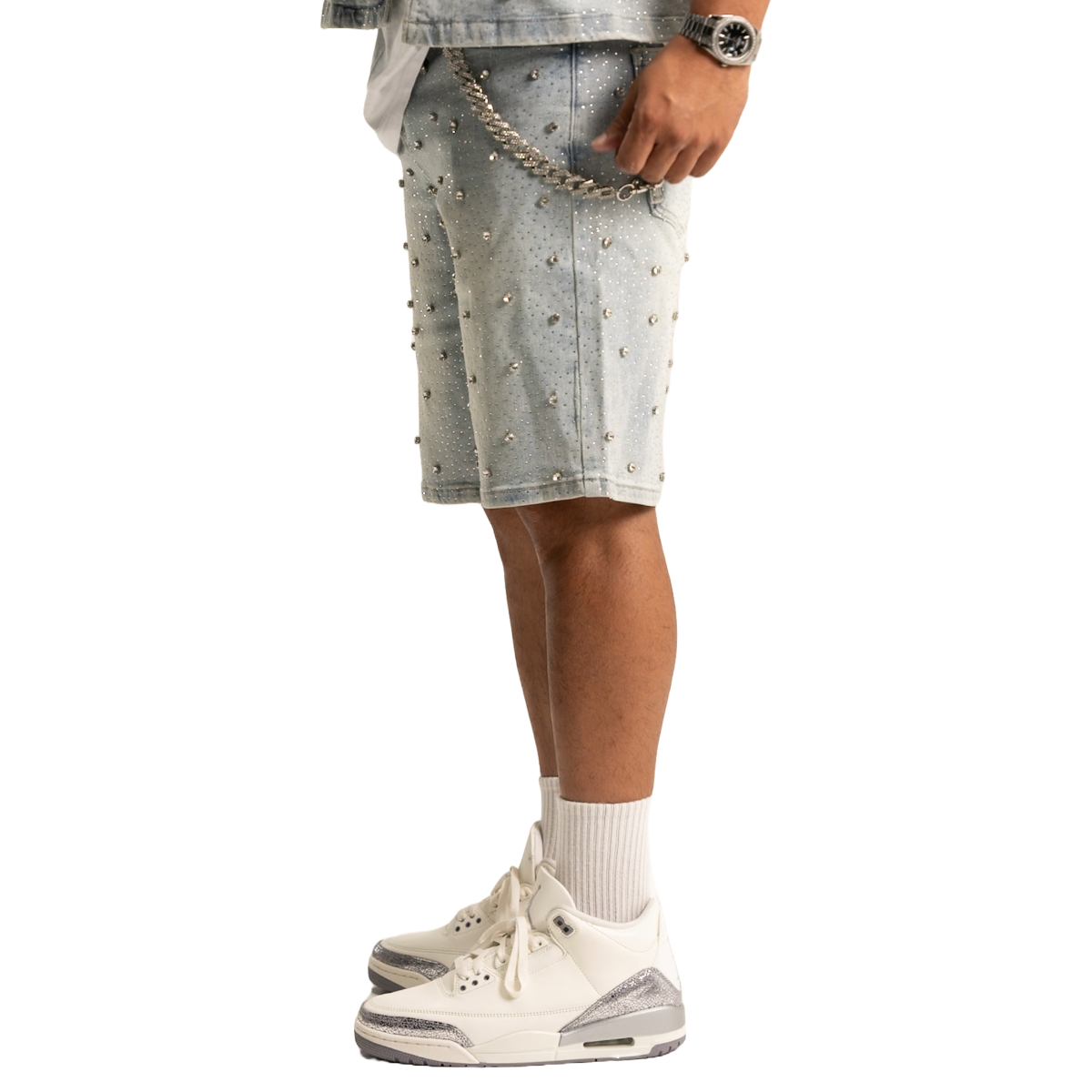 RVR 'EMBELLISHED' BLUE DENIM SHORTS