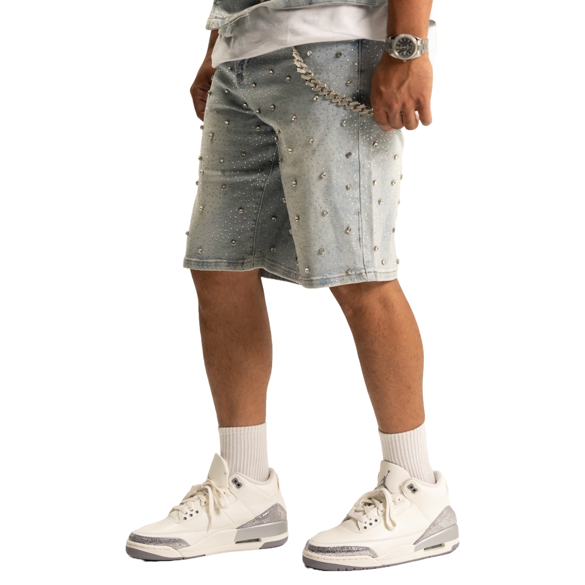 RVR 'EMBELLISHED' BLUE DENIM SHORTS