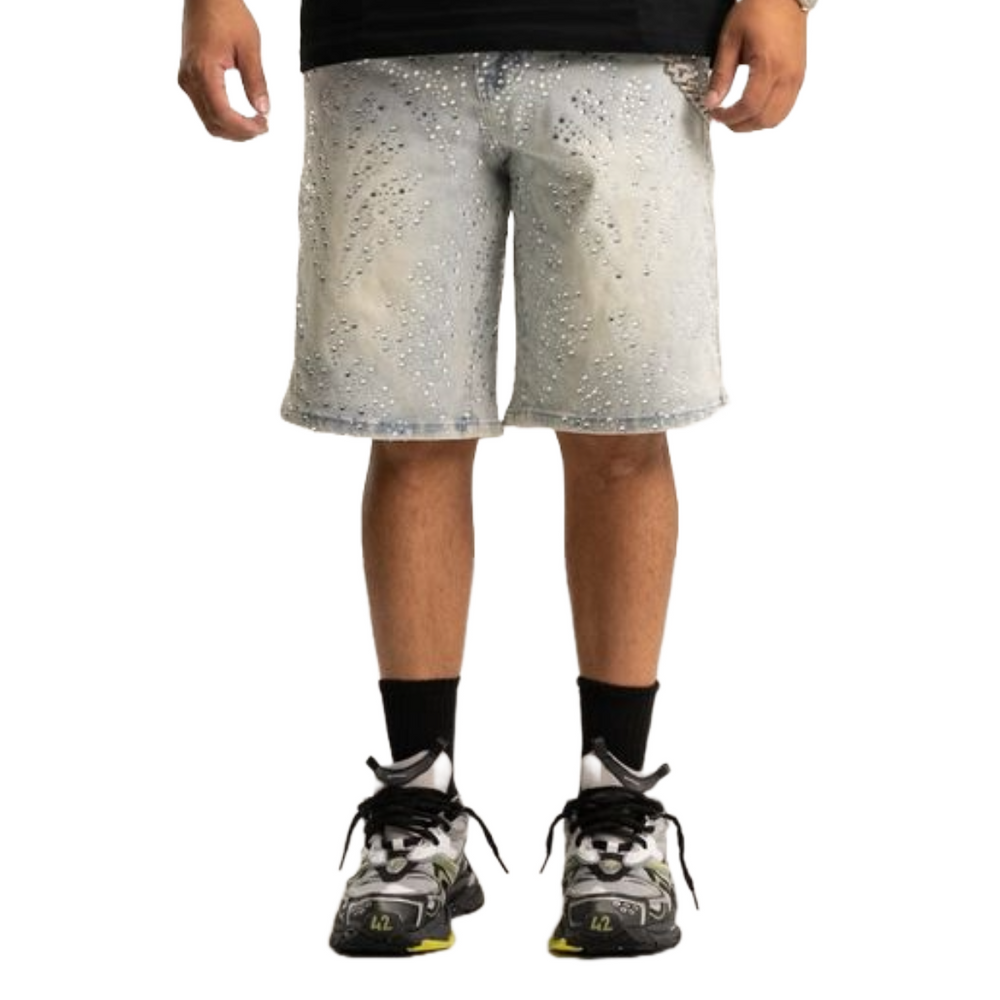 RVR 'RHINESTONE 2.0' LT WASH DENIM SHORTS