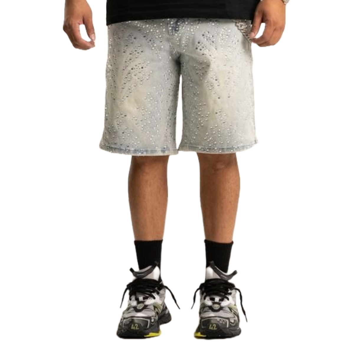 RVR 'RHINESTONE 2.0' LT WASH DENIM SHORTS