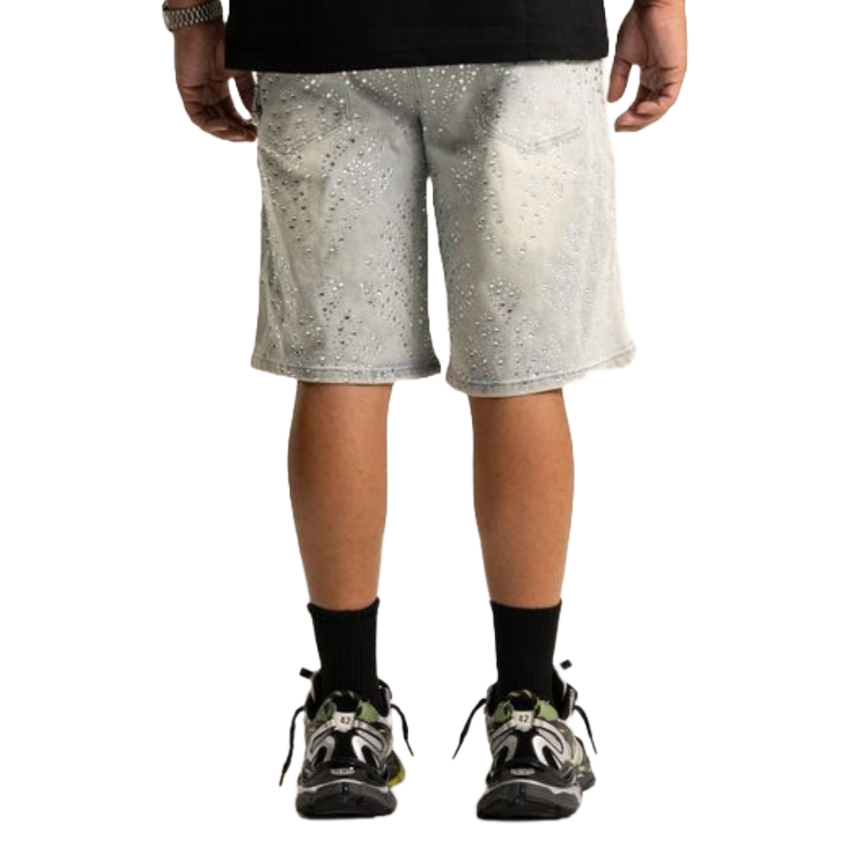 RVR 'RHINESTONE 2.0' LT WASH DENIM SHORTS