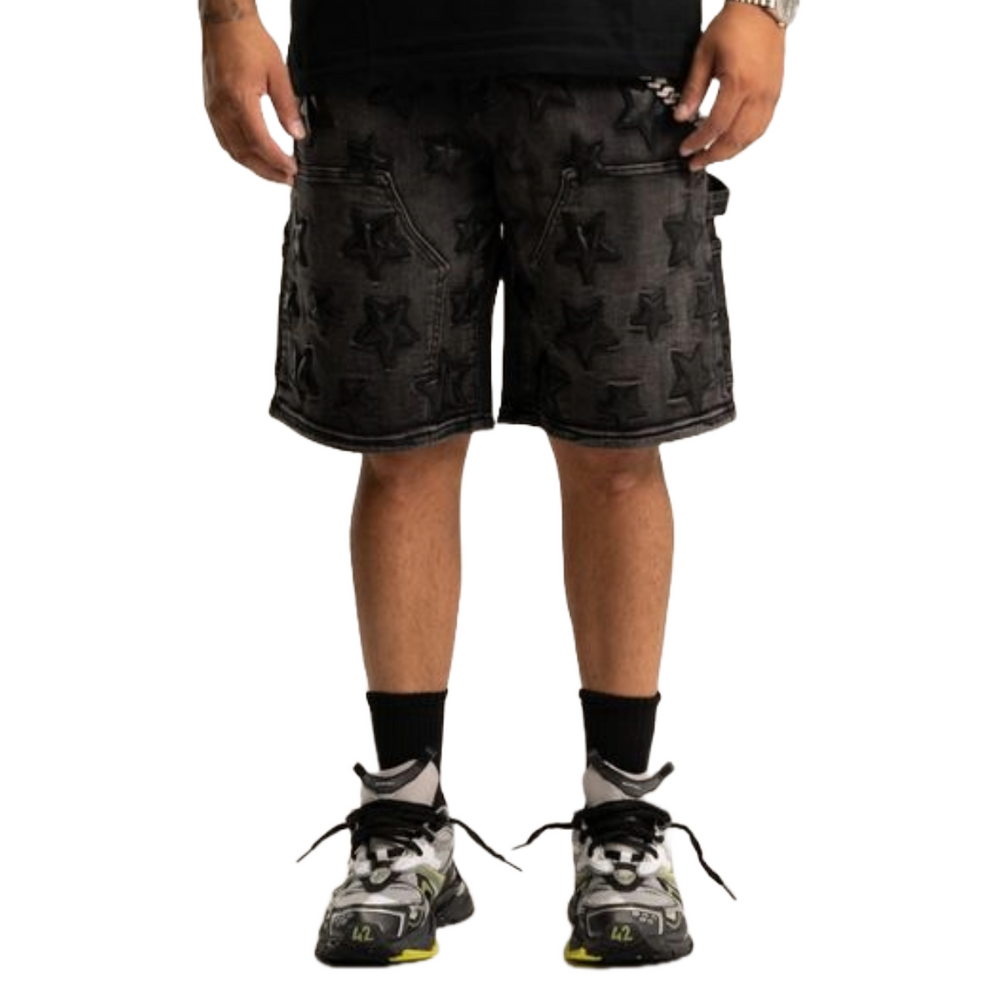 RVR 'STARS' JET BLACK DENIM SHORTS