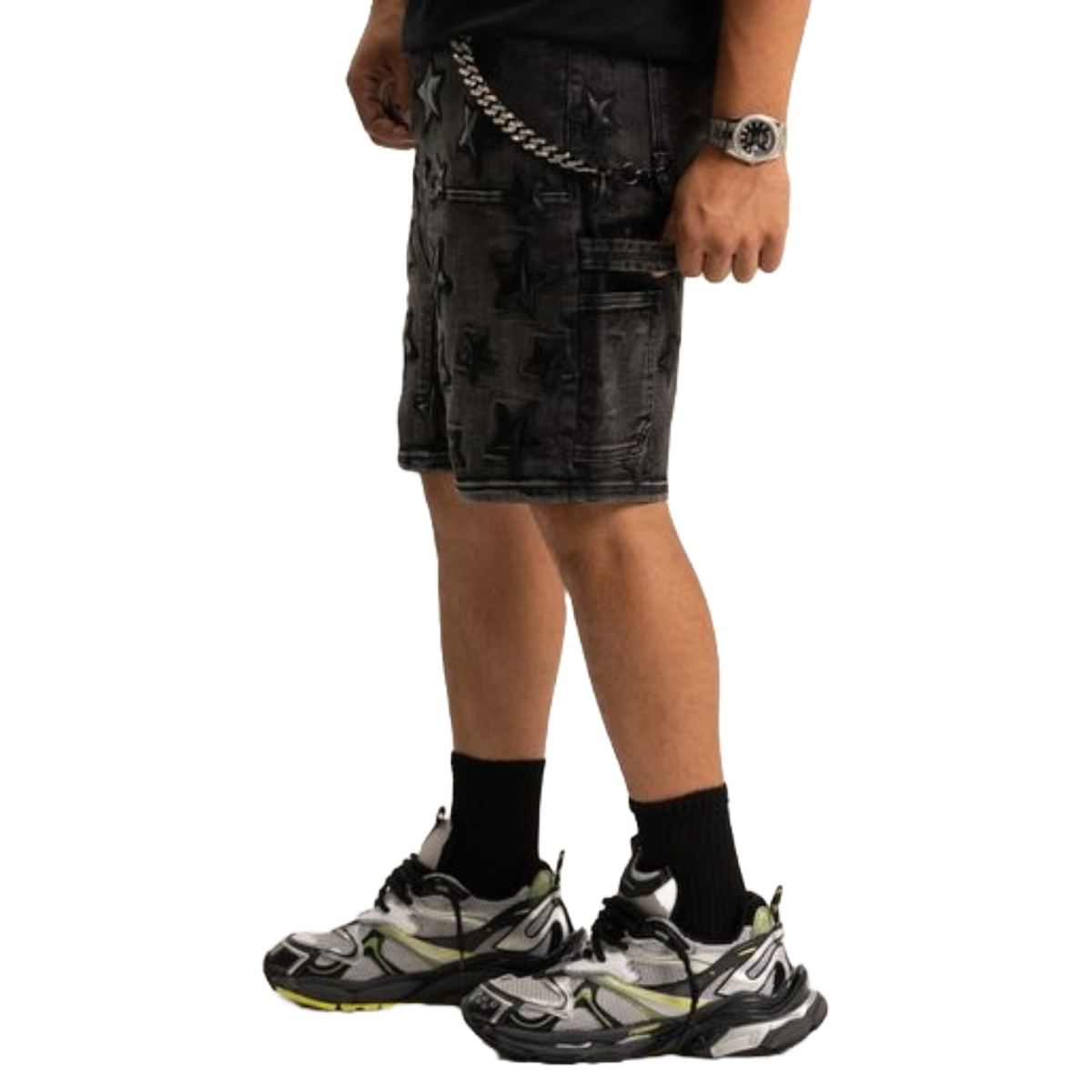RVR 'STARS' JET BLACK DENIM SHORTS