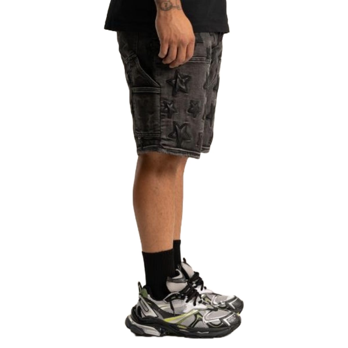 RVR 'STARS' JET BLACK DENIM SHORTS