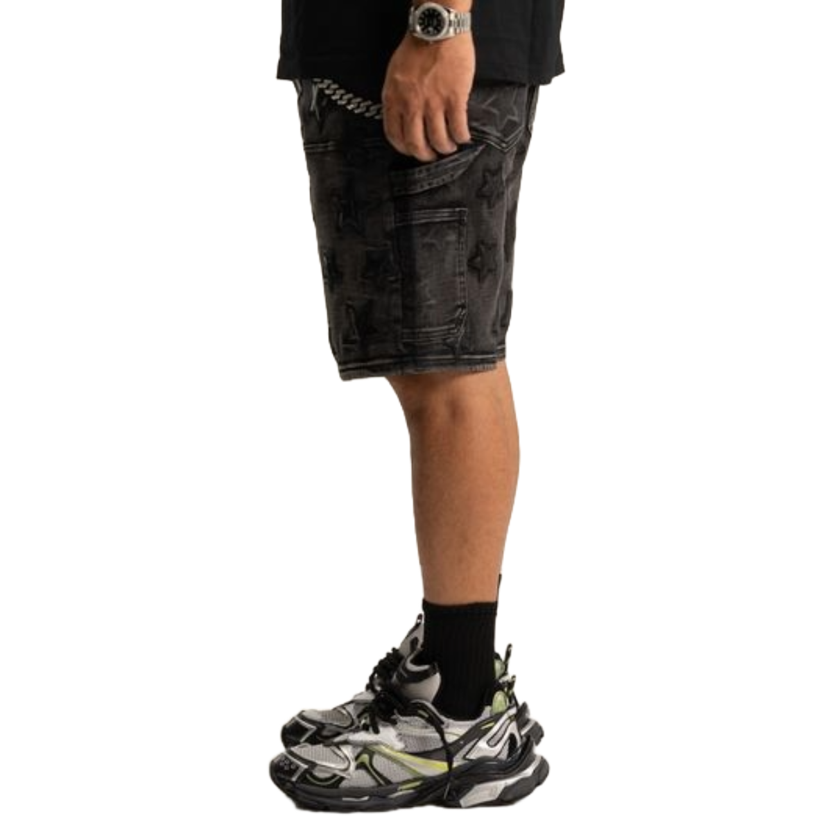 RVR 'STARS' JET BLACK DENIM SHORTS