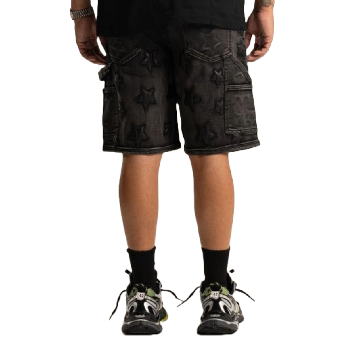 RVR 'STARS' JET BLACK DENIM SHORTS