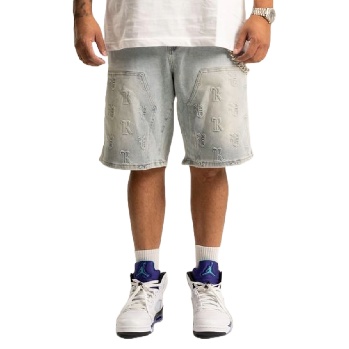 REVEER 'RVR LOGO' LT. BLUE WASH DENIM SHORTS