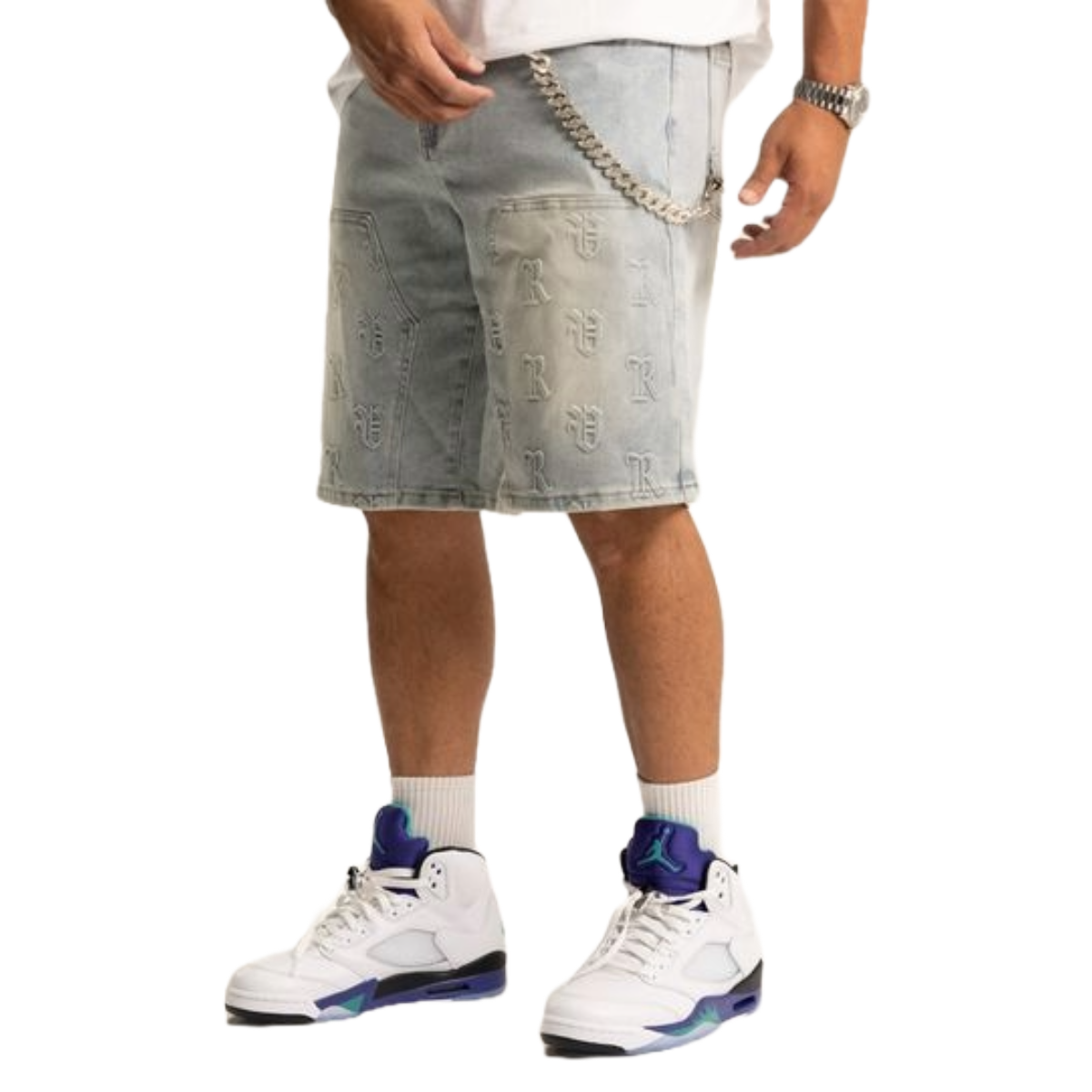 REVEER 'RVR LOGO' LT. BLUE WASH DENIM SHORTS
