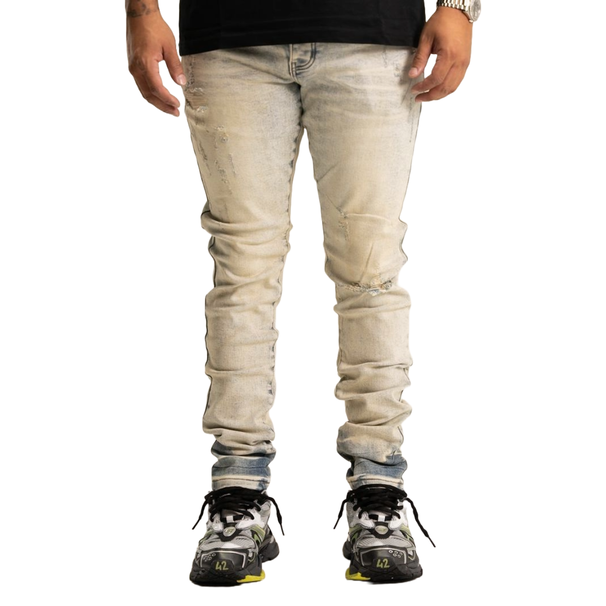 RVR 'ORIGIN' ML-03 RIPPED LIGHT VINTAGE WASH SKINNY DENIM