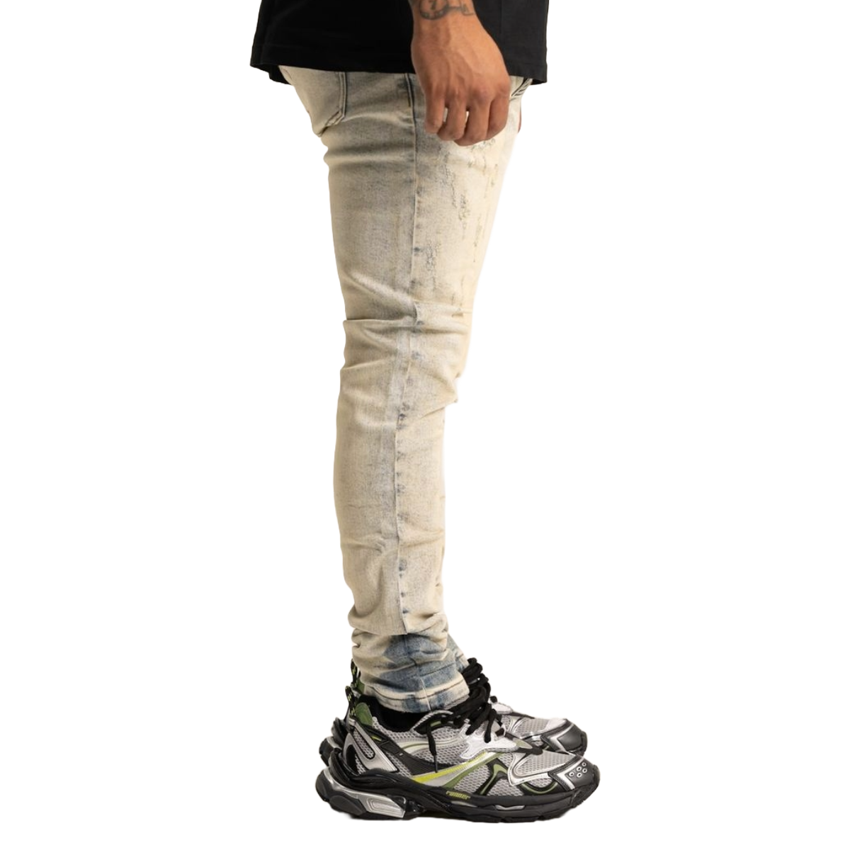 RVR 'ORIGIN' ML-03 RIPPED LIGHT VINTAGE WASH SKINNY DENIM