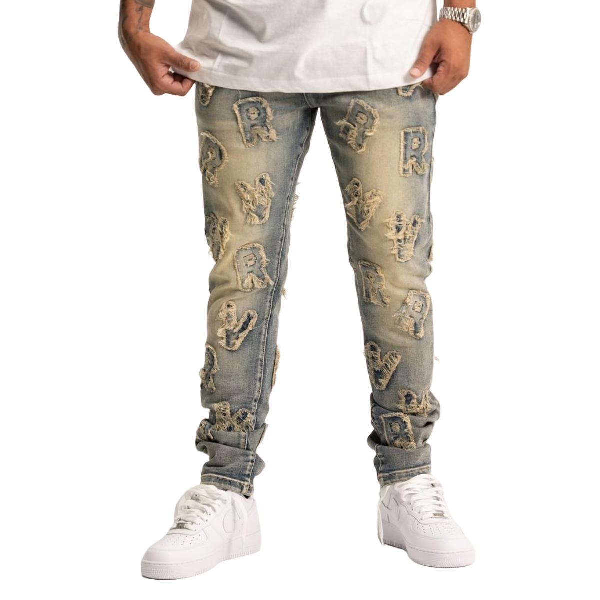 RVR 'PATCHES' ML-04 BLUE WASH SKINNY DENIM