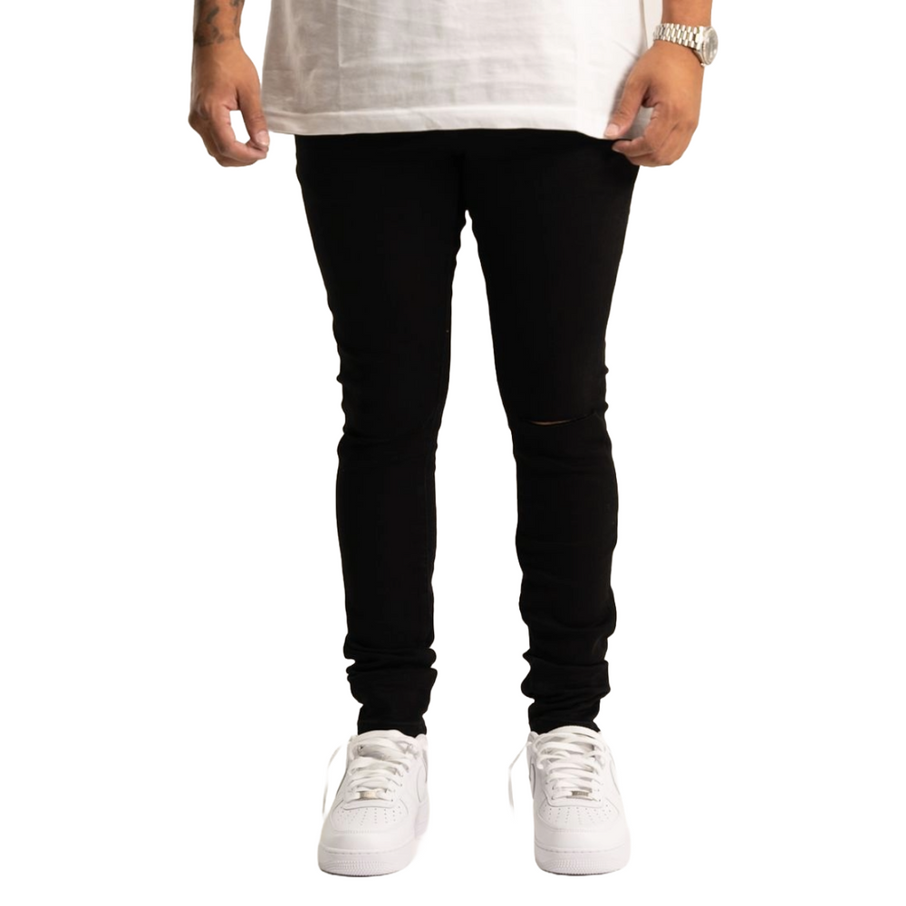 RVR 'ORIGIN' KS-01 RIPPED JET BLACK SKINNY DENIM
