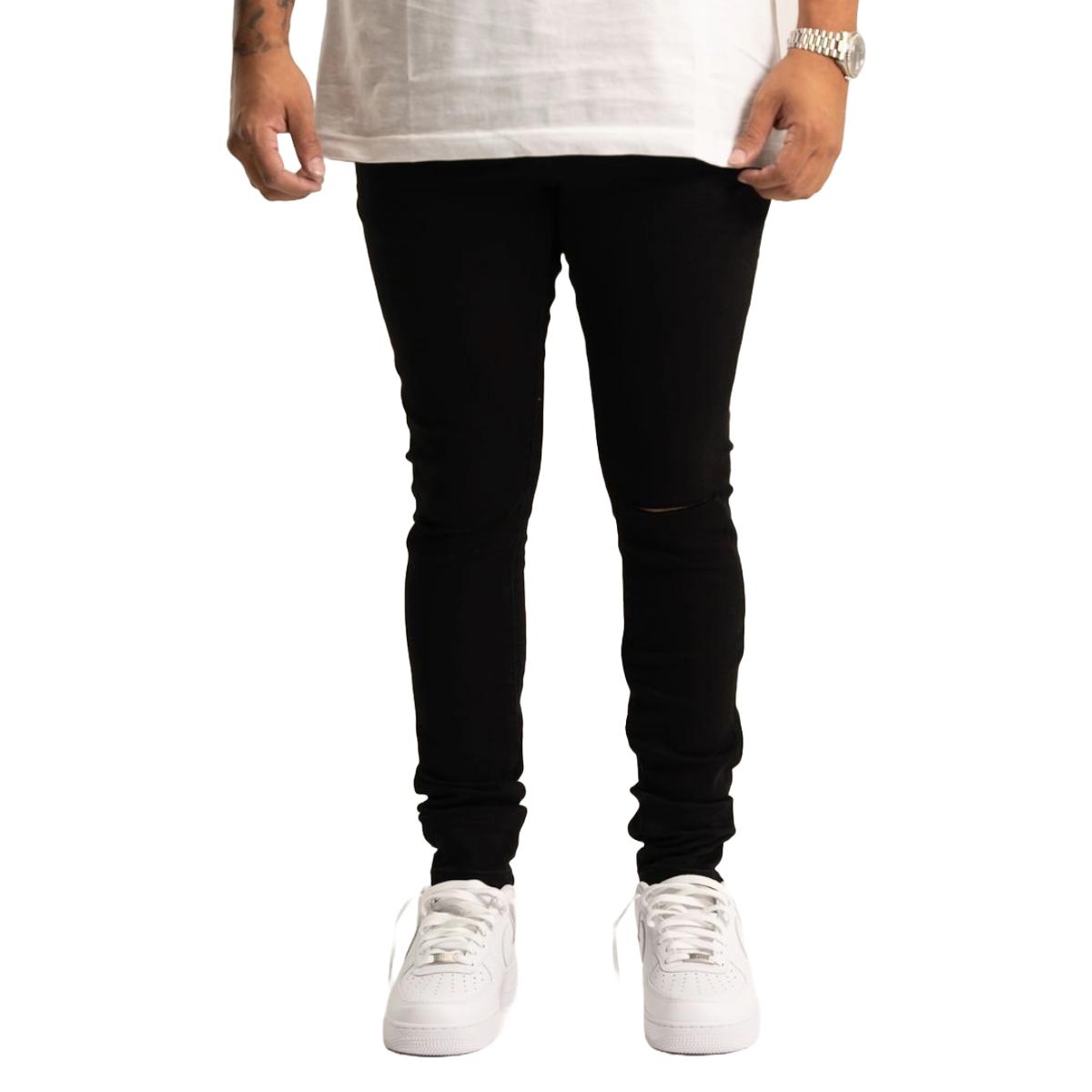 RVR 'ORIGIN' KS-01 RIPPED JET BLACK SKINNY DENIM