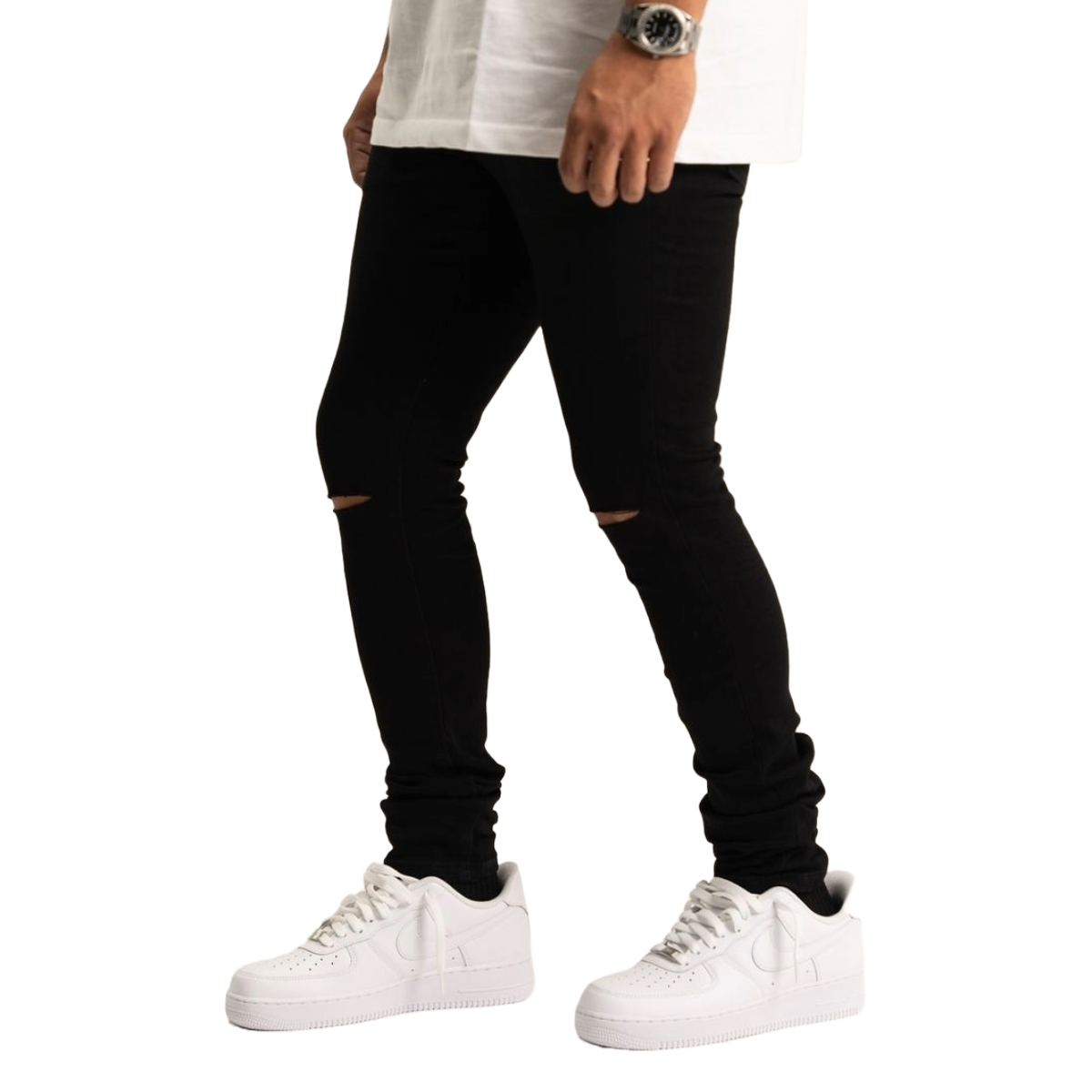 RVR 'ORIGIN' KS-01 RIPPED JET BLACK SKINNY DENIM