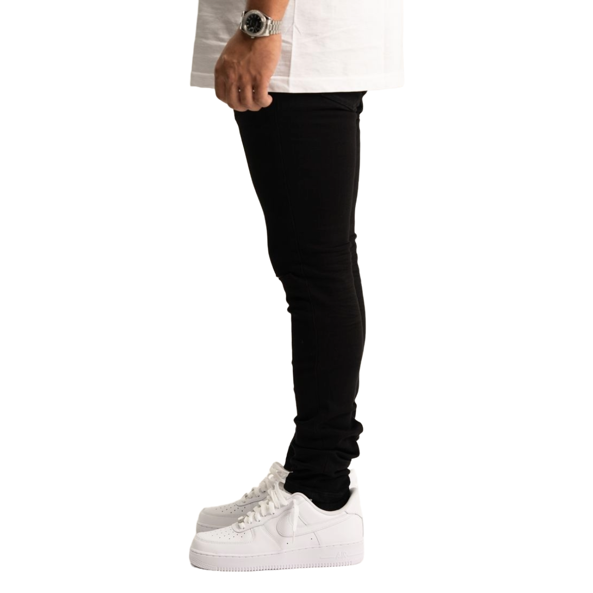 RVR 'ORIGIN' KS-01 RIPPED JET BLACK SKINNY DENIM