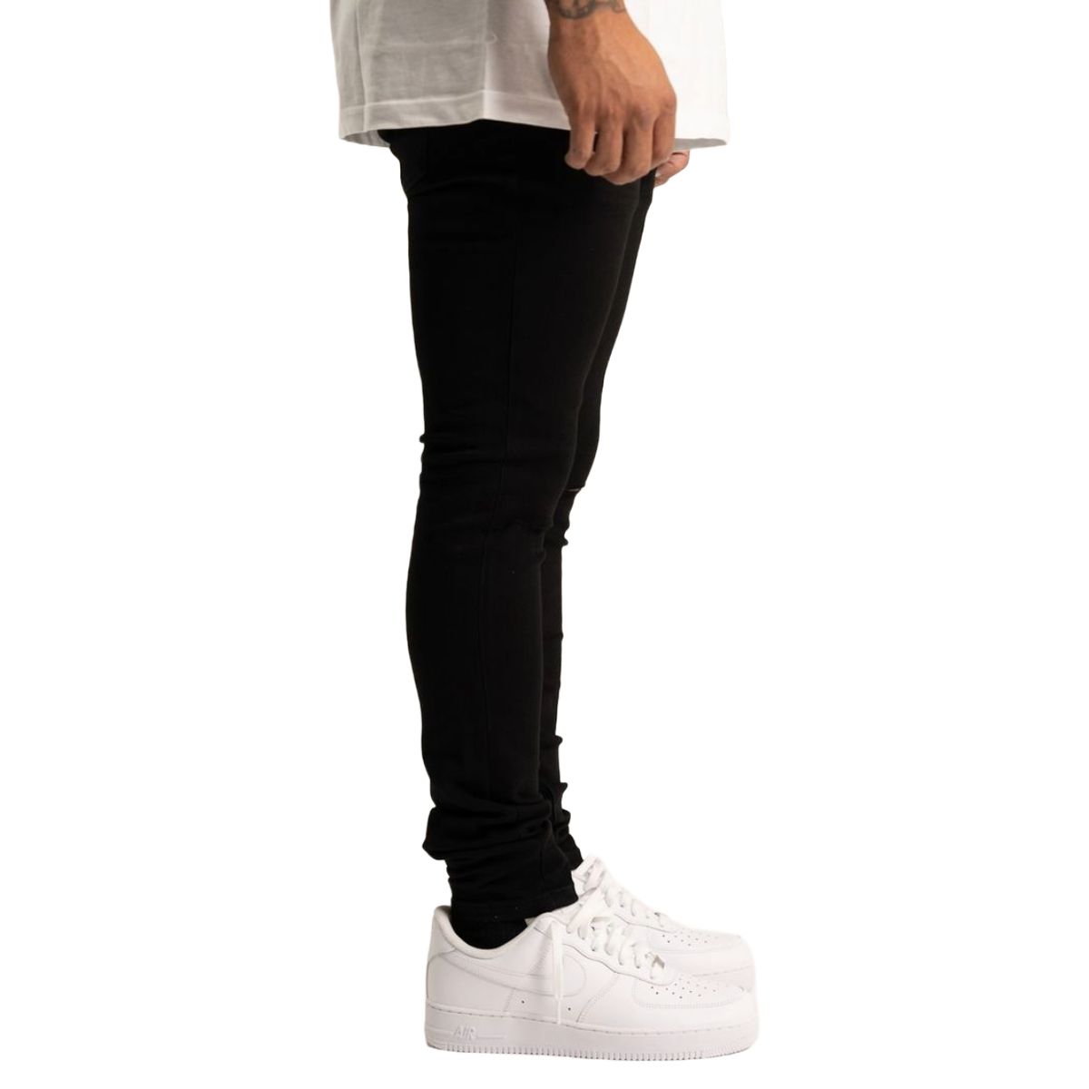 RVR 'ORIGIN' KS-01 RIPPED JET BLACK SKINNY DENIM