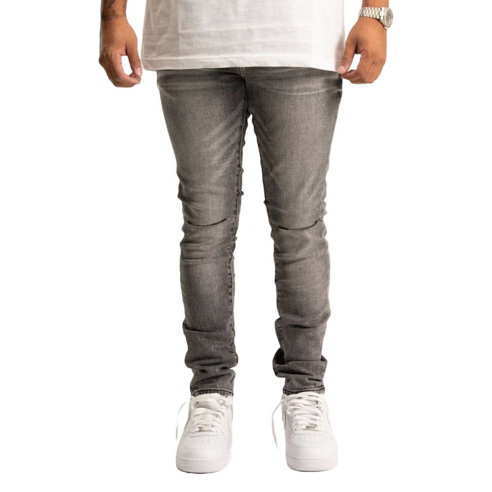 RVR 'ORIGIN' KS-03 RIPPED LIGHT GRAY SKINNY DENIM