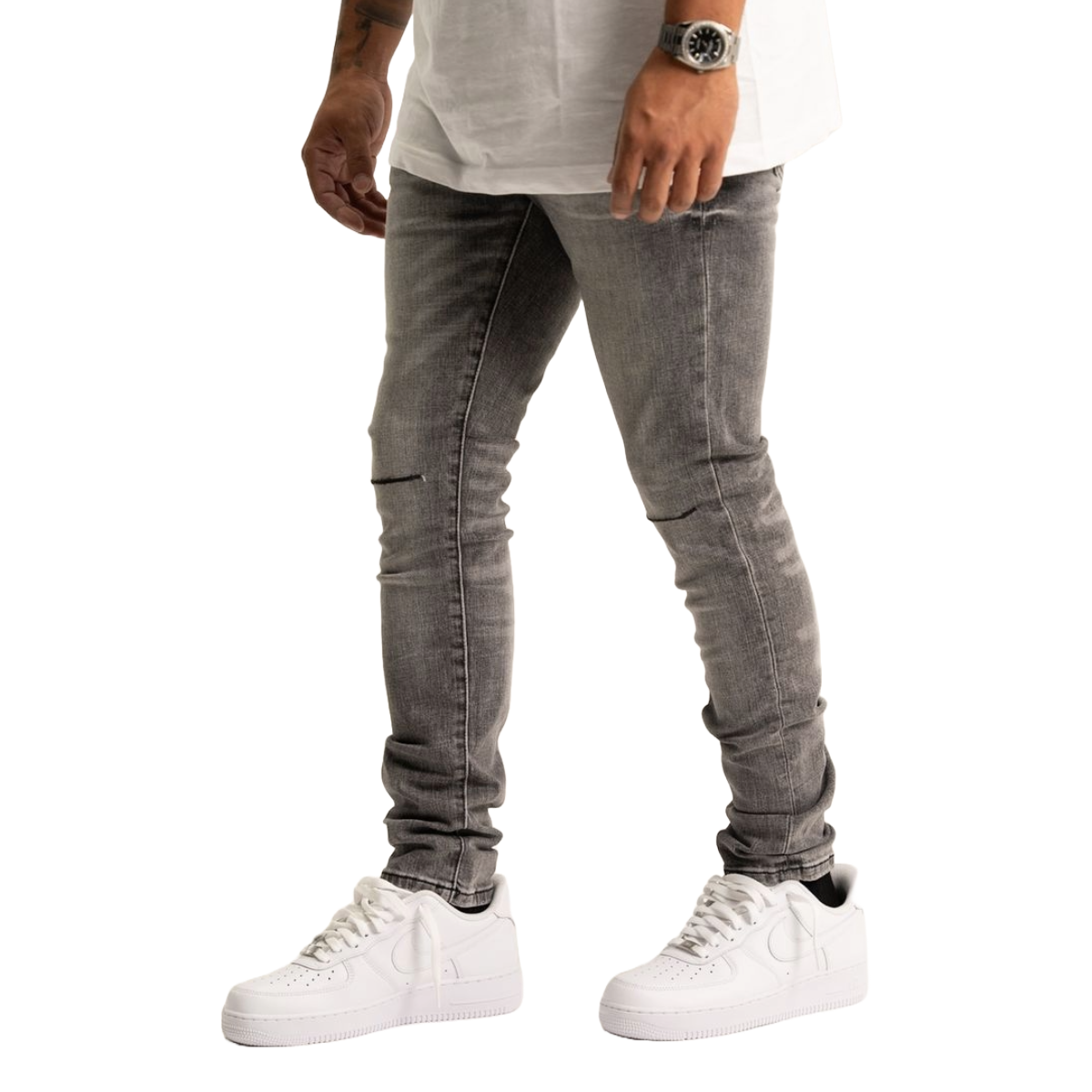 RVR 'ORIGIN' KS-03 RIPPED LIGHT GRAY SKINNY DENIM