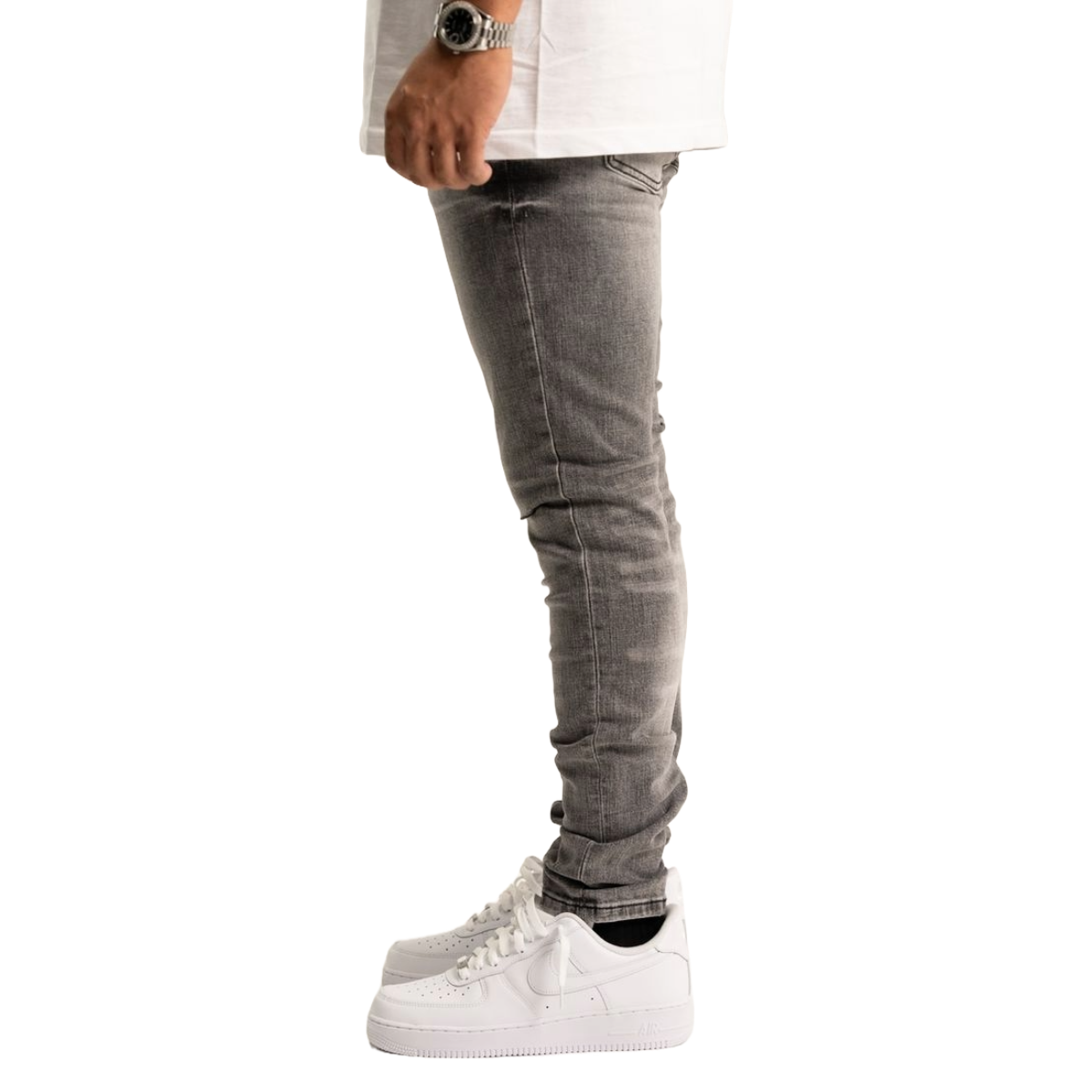 RVR 'ORIGIN' KS-03 RIPPED LIGHT GRAY SKINNY DENIM