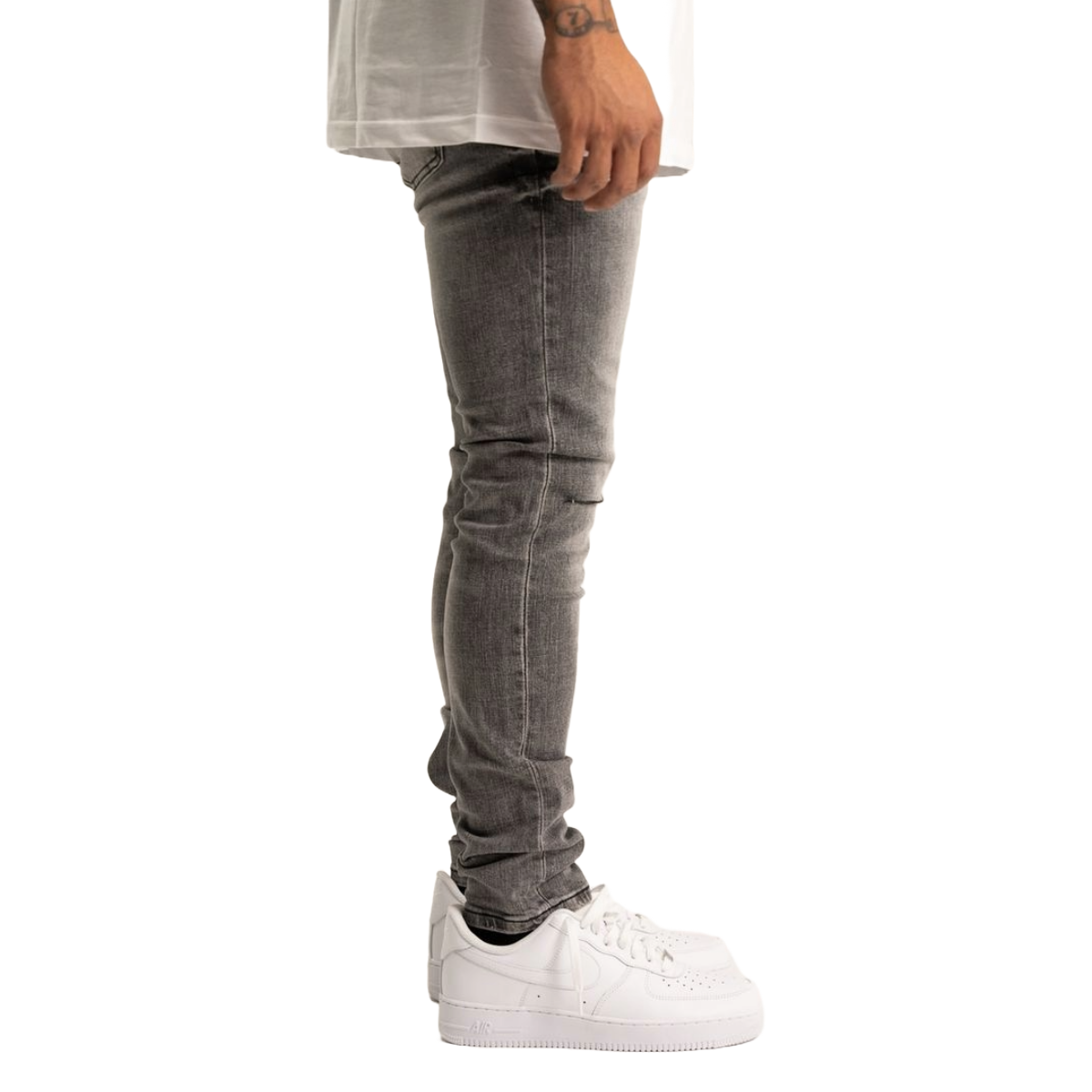 RVR 'ORIGIN' KS-03 RIPPED LIGHT GRAY SKINNY DENIM