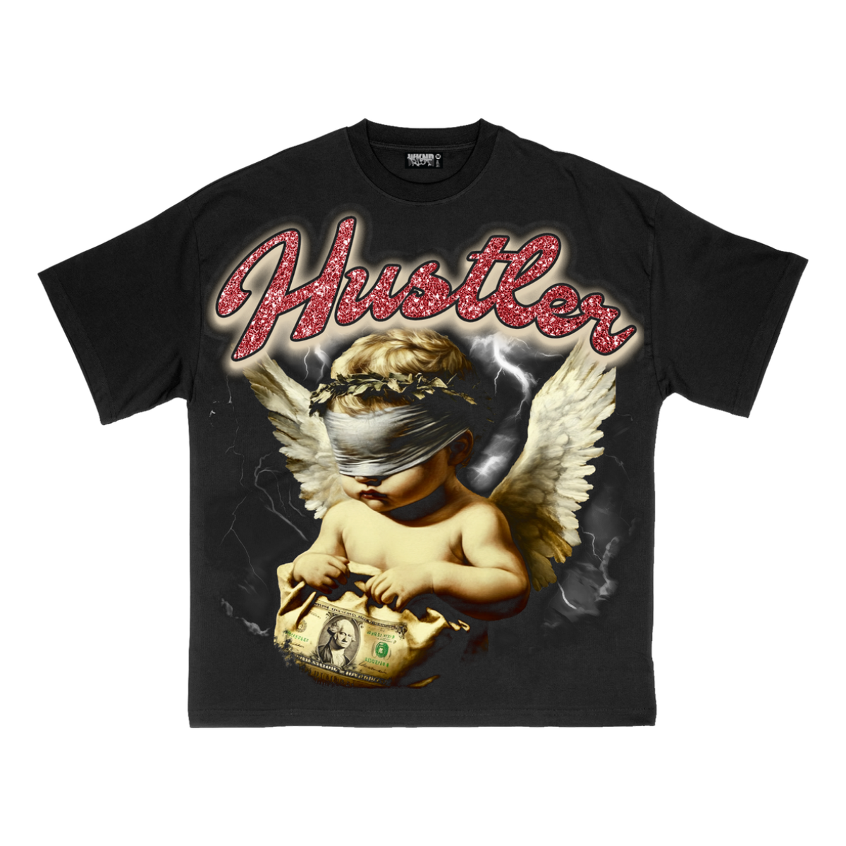WR 'HUSTLER (RED RHINESTONES)' TEE - BLACK