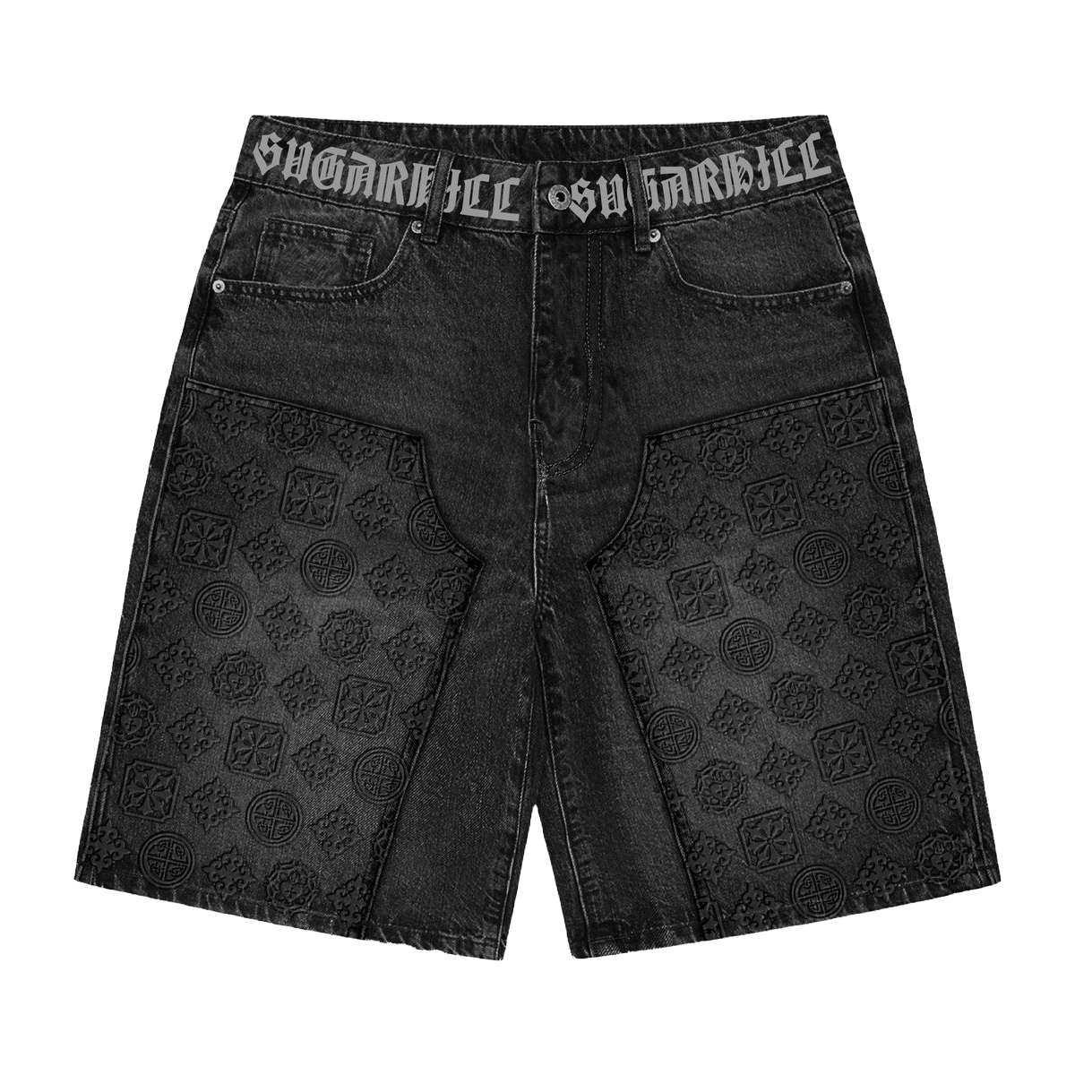 SH 'CARLOMAN' EMBOSSED JORTS - BLACK WASH