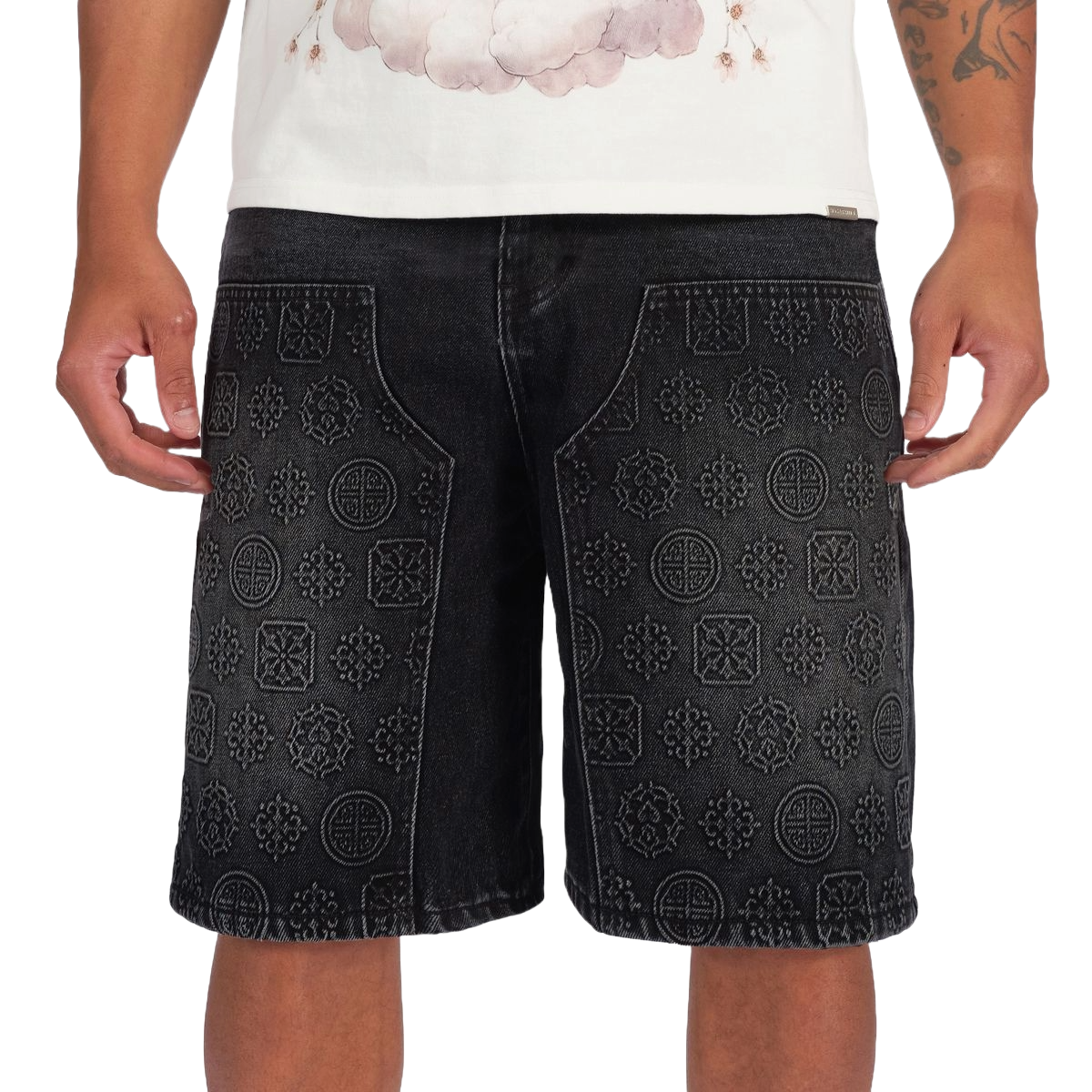 SH 'CARLOMAN' EMBOSSED JORTS - BLACK WASH