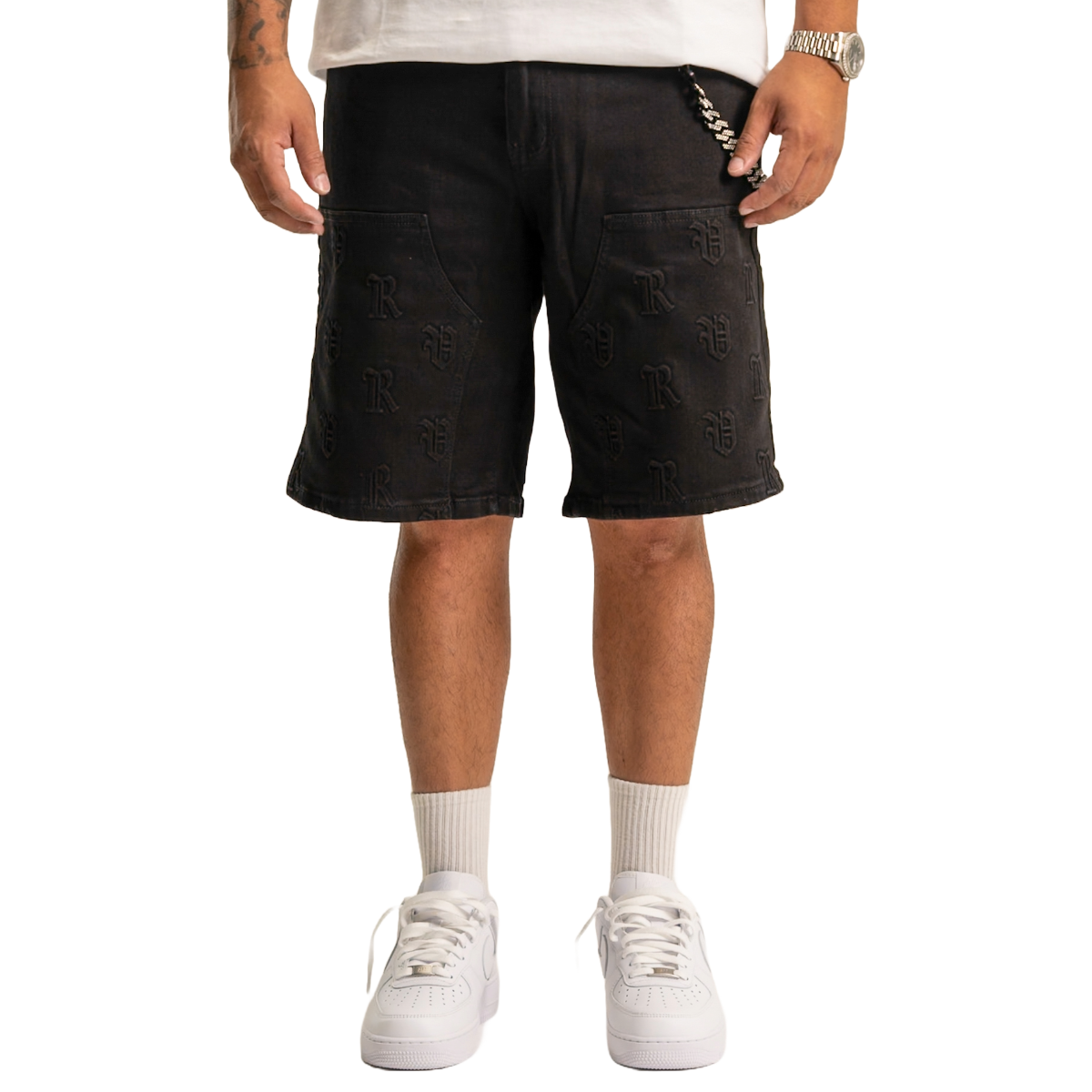 REVEER 'RVR LOGO' JET BLACK DENIM SHORTS