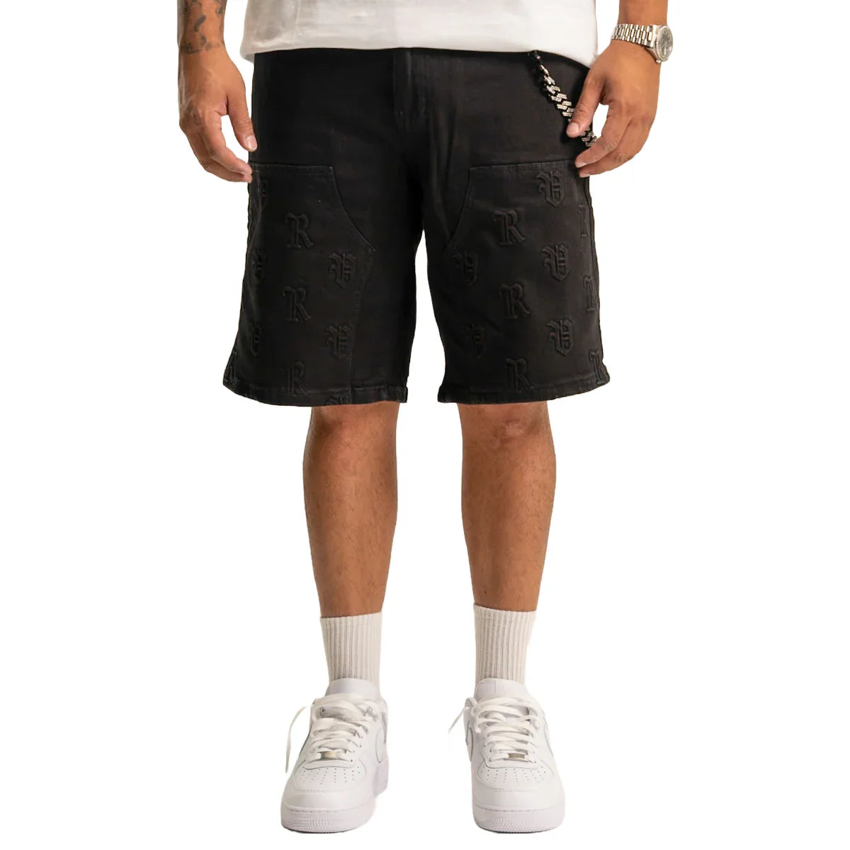 RVR 'CARPENTER' JET BLACK DENIM SHORTS