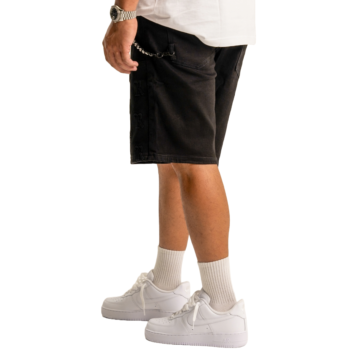 REVEER 'RVR LOGO' JET BLACK DENIM SHORTS