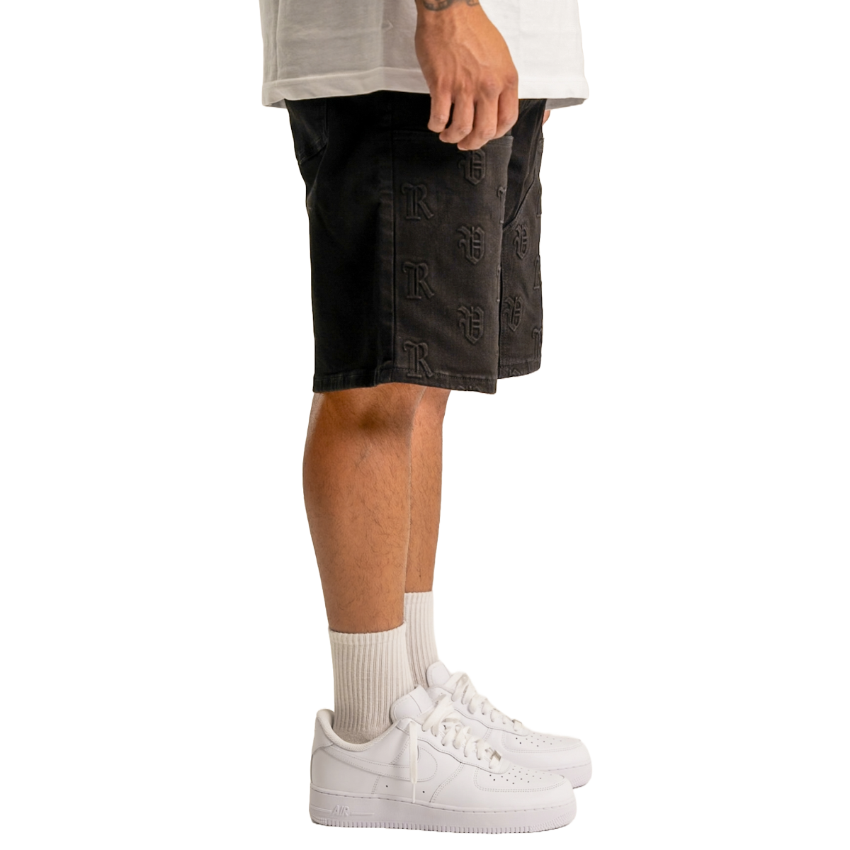 REVEER 'RVR LOGO' JET BLACK DENIM SHORTS