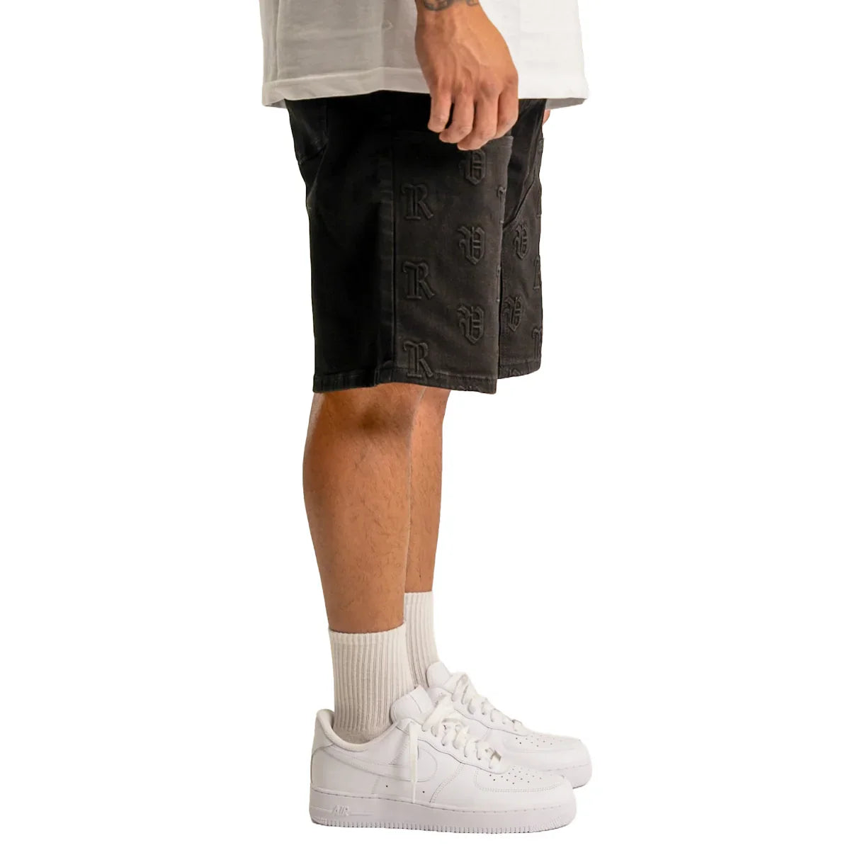 RVR 'CARPENTER' JET BLACK DENIM SHORTS
