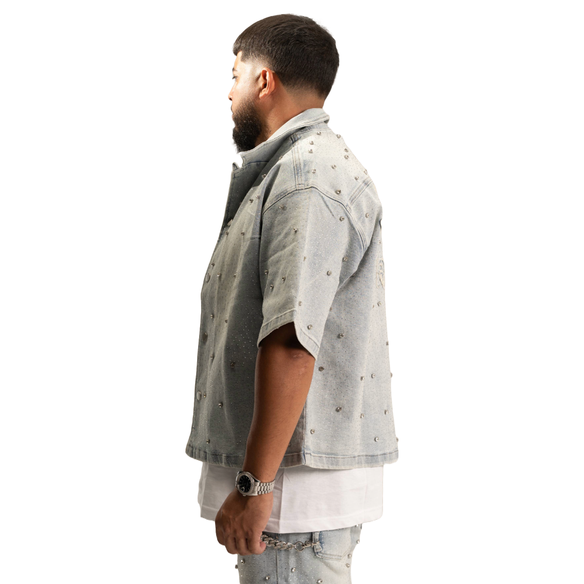 RVR 'EMBELLISHED' DENIM SHIRT - ICE BUE WASH