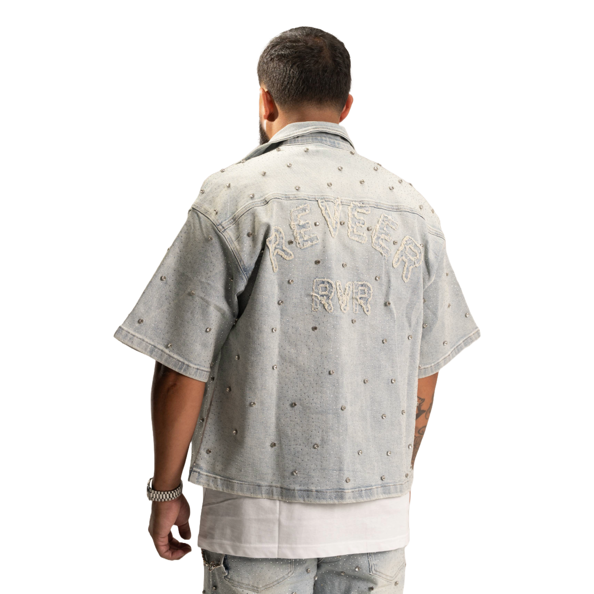 RVR 'EMBELLISHED' DENIM SHIRT - ICE BUE WASH