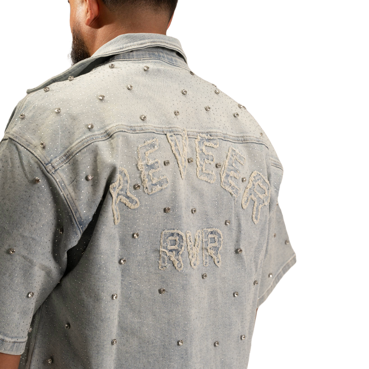 RVR 'EMBELLISHED' DENIM SHIRT - ICE BUE WASH