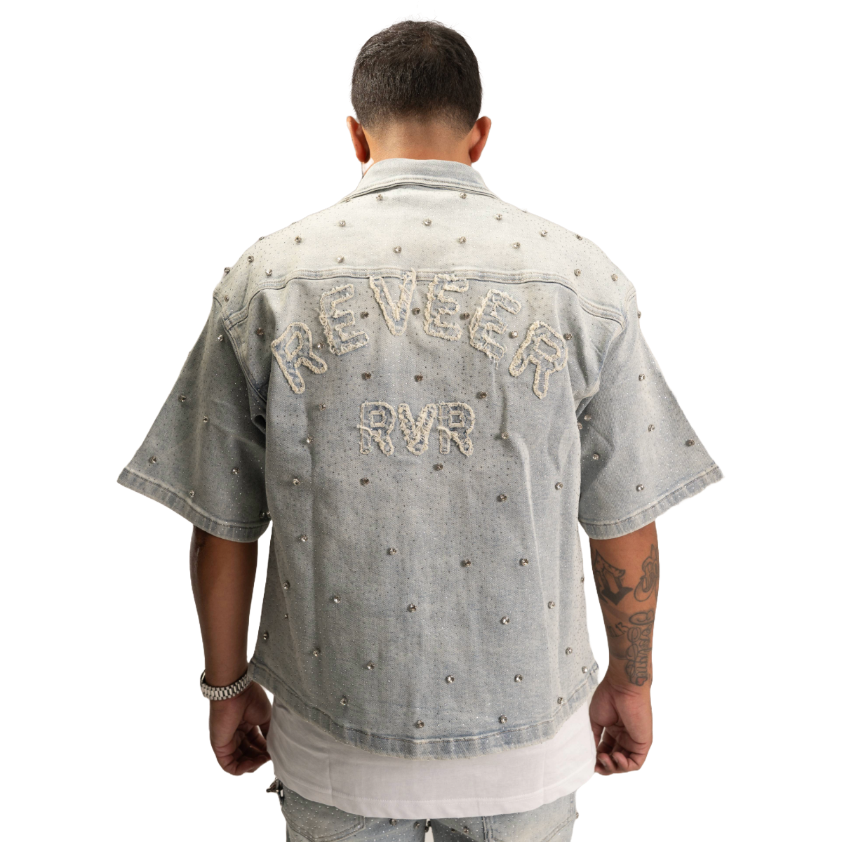 RVR 'EMBELLISHED' DENIM SHIRT - ICE BUE WASH