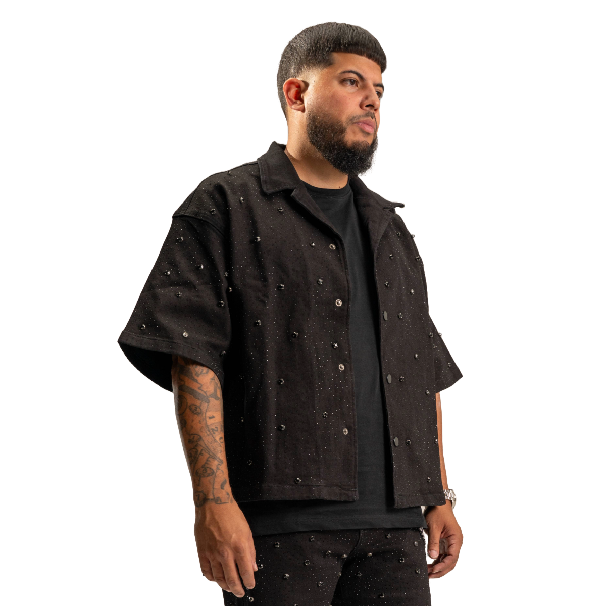 RVR 'EMBELLISHED' DENIM SHIRT - JET BLACK