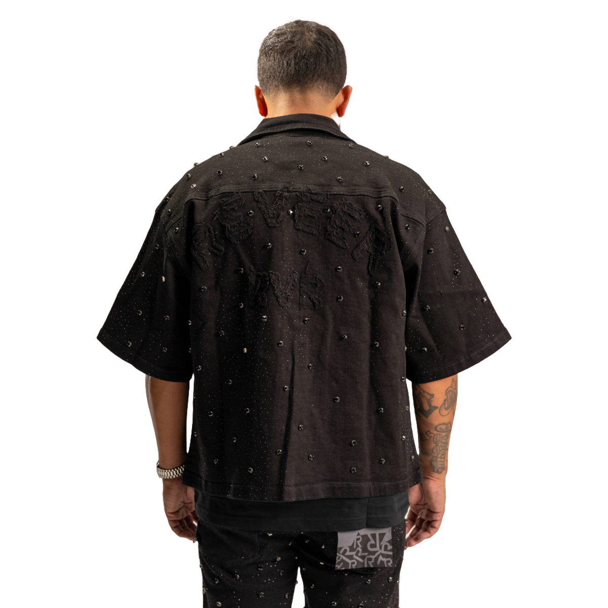 RVR 'EMBELLISHED' DENIM SHIRT - JET BLACK