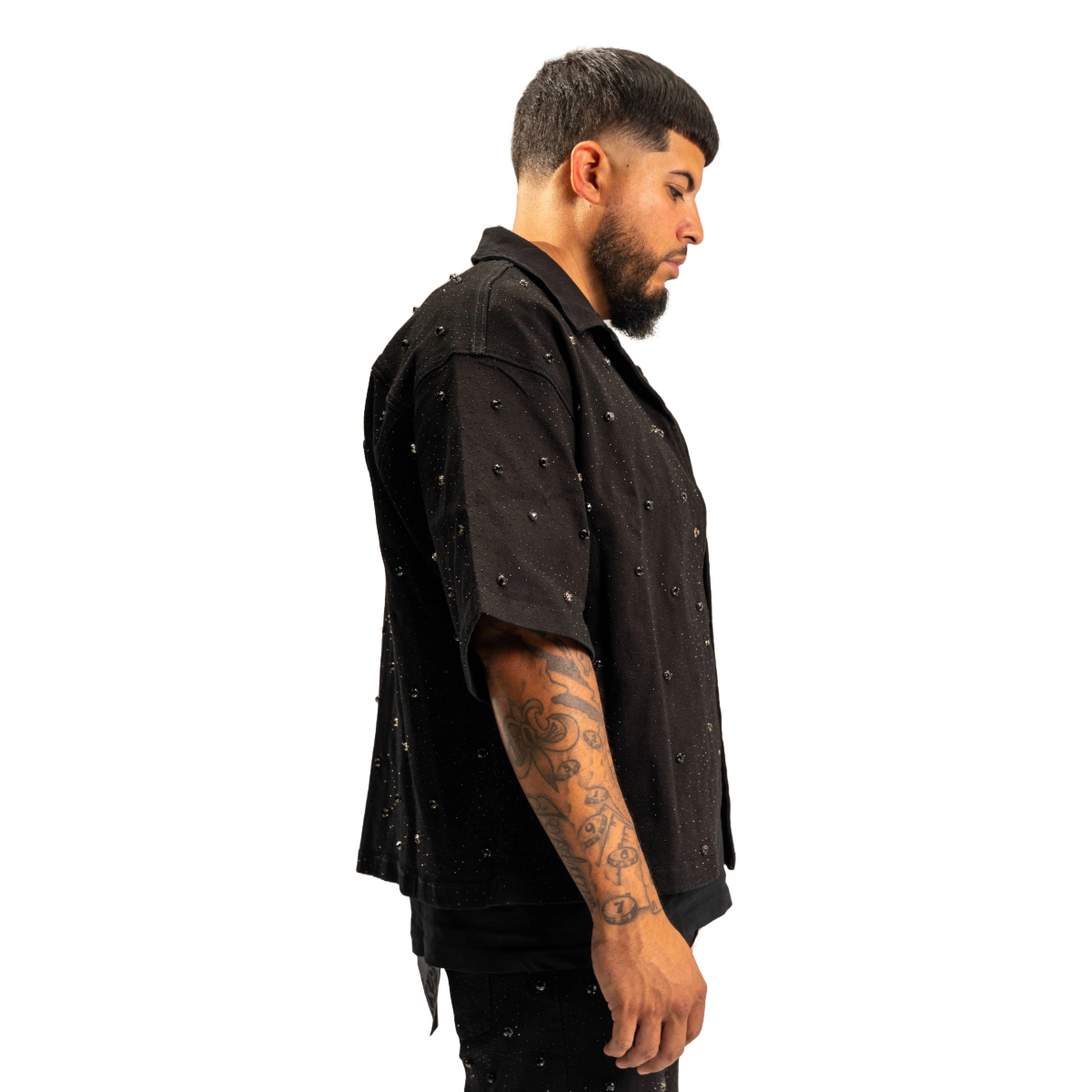 RVR 'EMBELLISHED' DENIM SHIRT - JET BLACK
