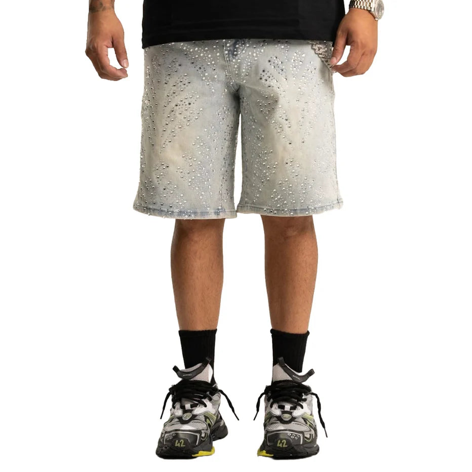 RVR 'EMBELLISHED 2.0' LIGHT BLUE DENIM SHORT