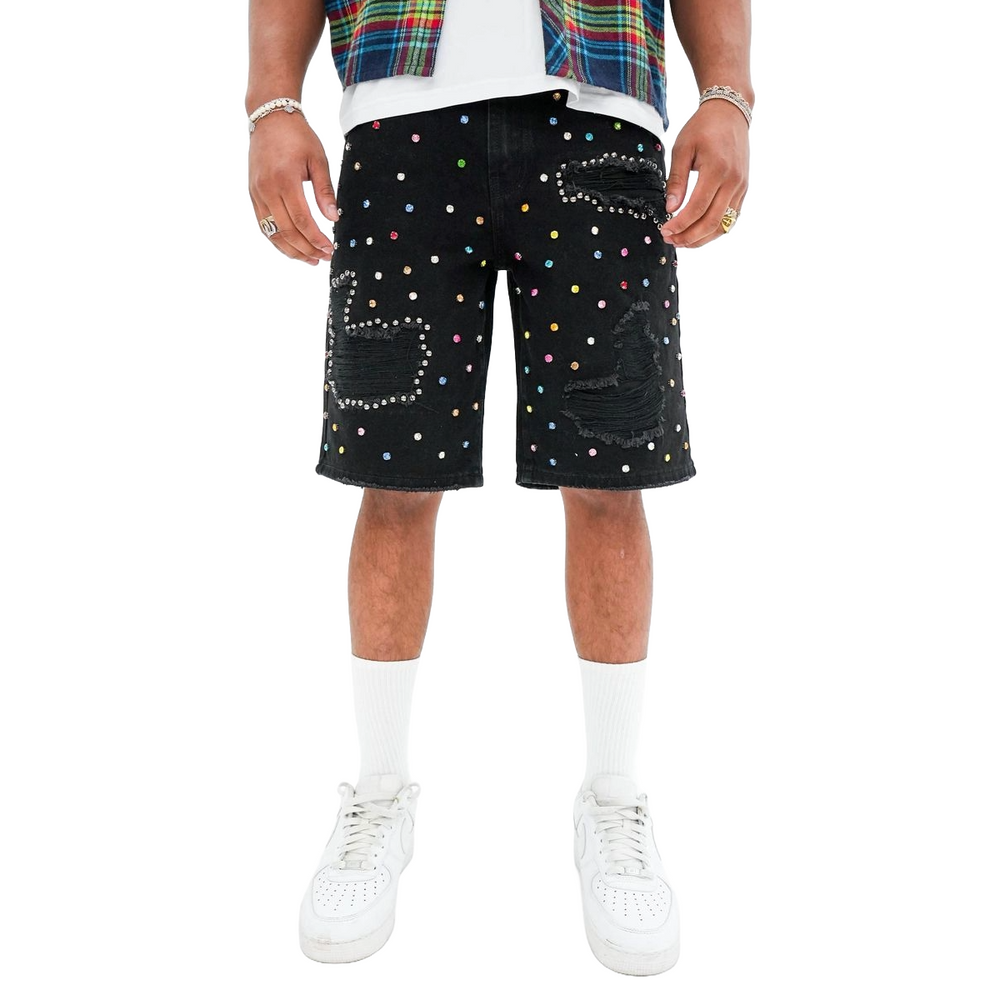 PREME 'RIP AND REPAIR' BLACK DENIM SHORTS