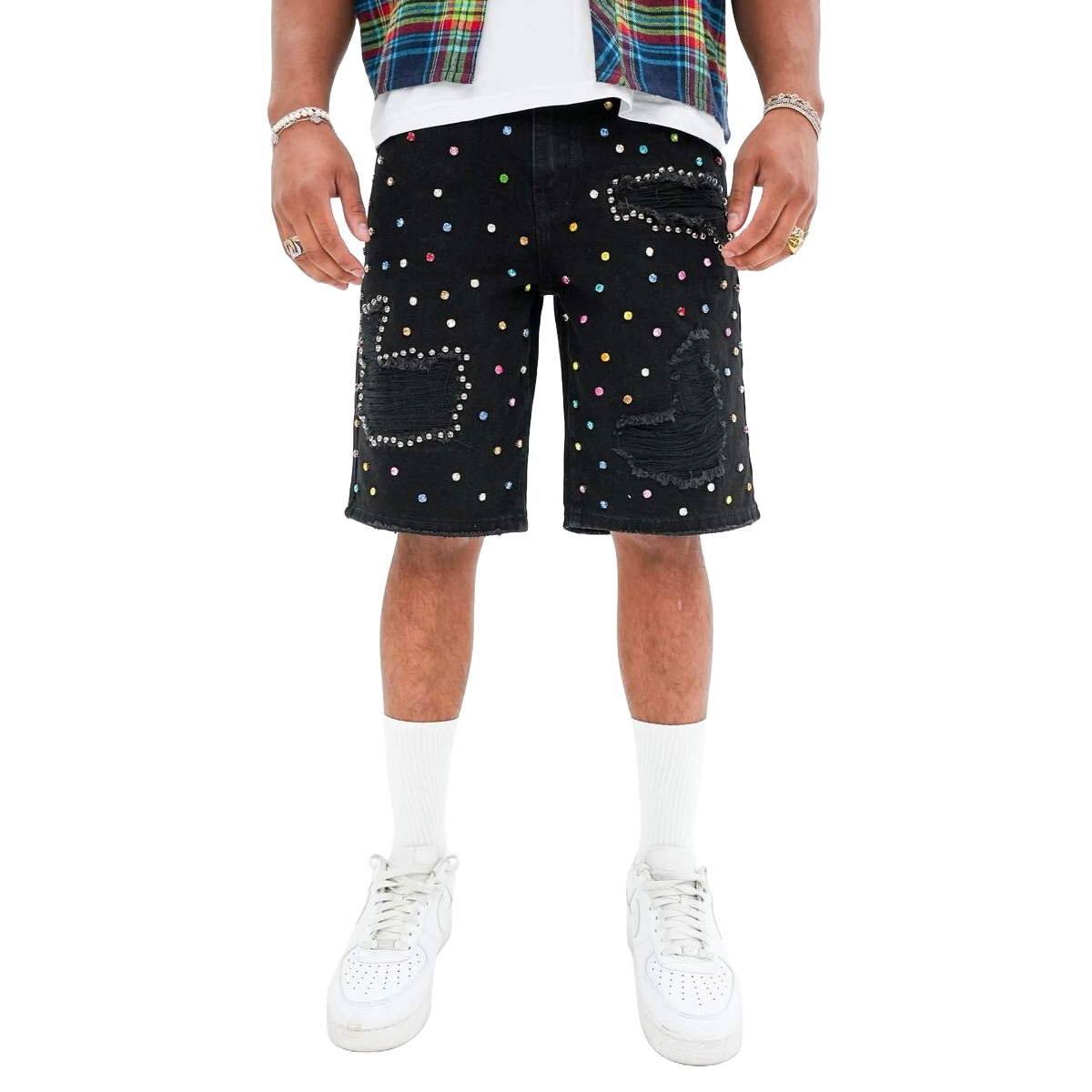 PREME 'RIP AND REPAIR' BLACK DENIM SHORTS
